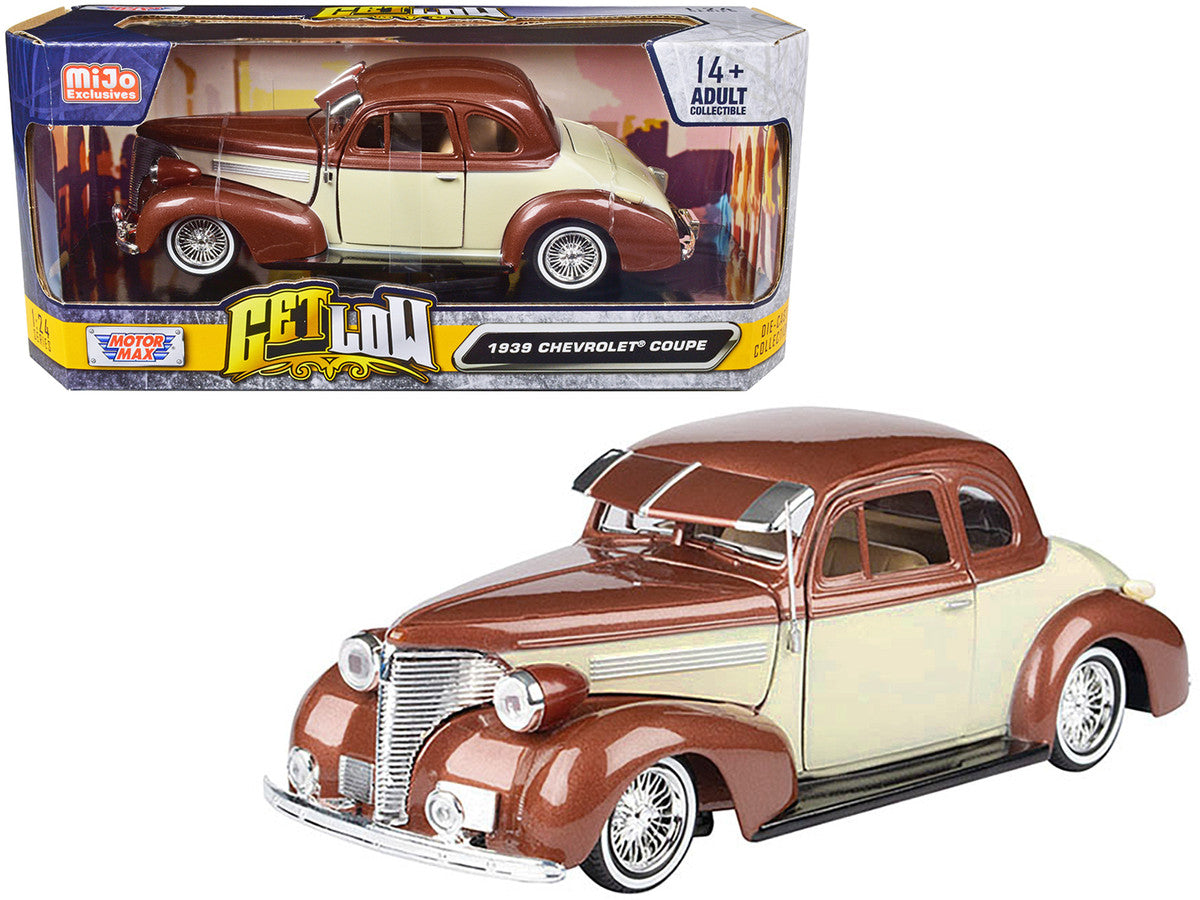 1939 Chevrolet Coupe Lowrider Beige and Brown Metallic "Get Low" Series 1/24 Diecast Model Car by Motormax by Motormax