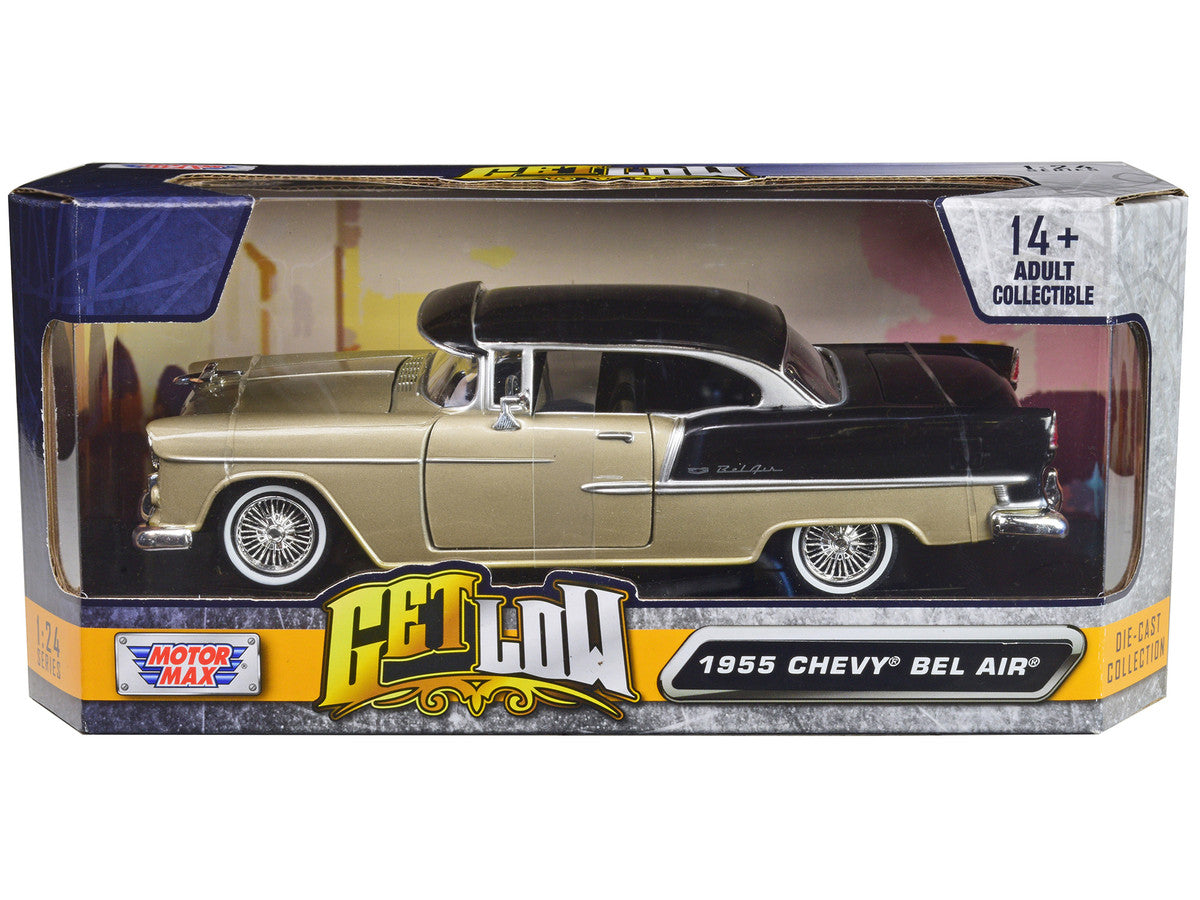 1955 Chevrolet Bel Air Lowrider Hard Top Beige Metallic and Black "Get Low" Series 1/24 Diecast Car Model by Motormax by Motormax