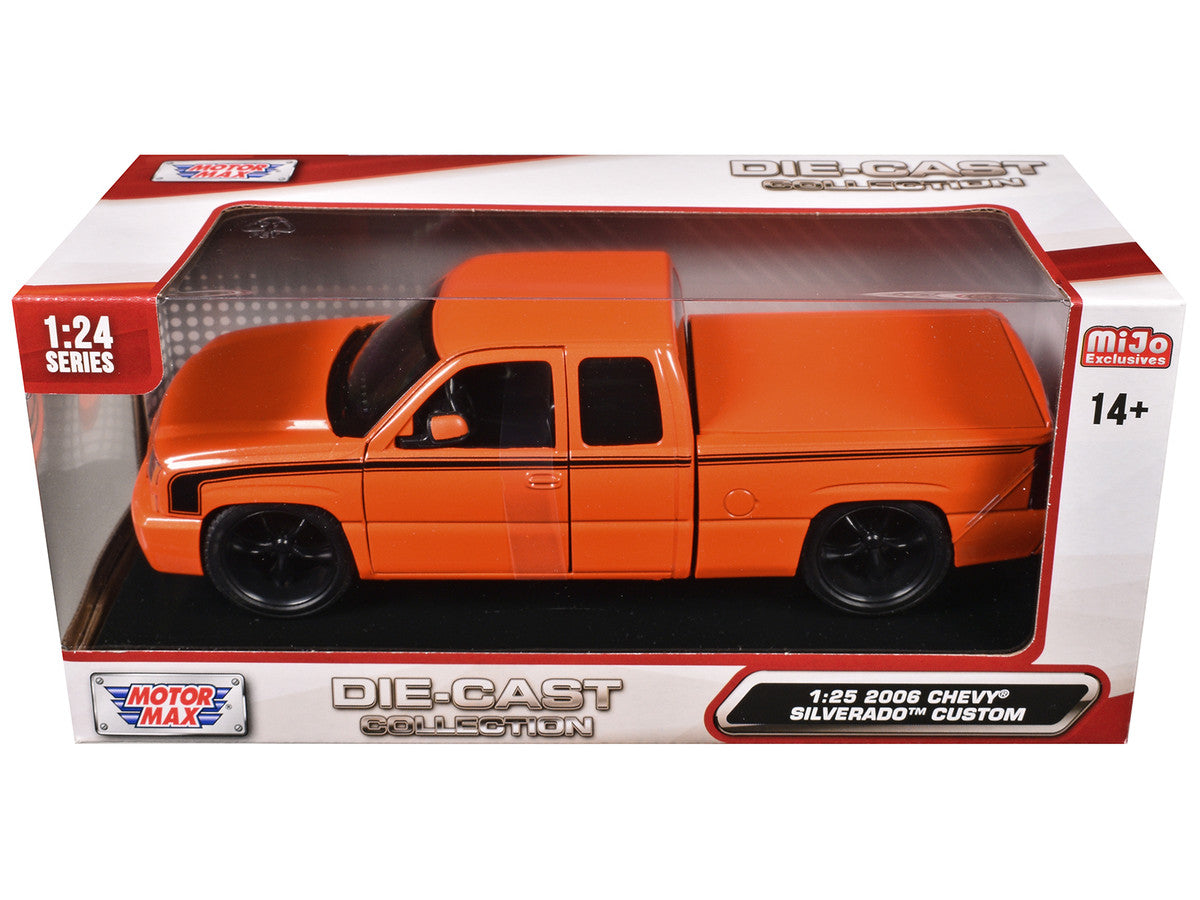 2006 Chevrolet Silverado Custom Pickup Truck Orange Metallic with Black Stripes "Die-Cast Collection" Series 1/25 Diecast Model Car by Motormax by Motormax