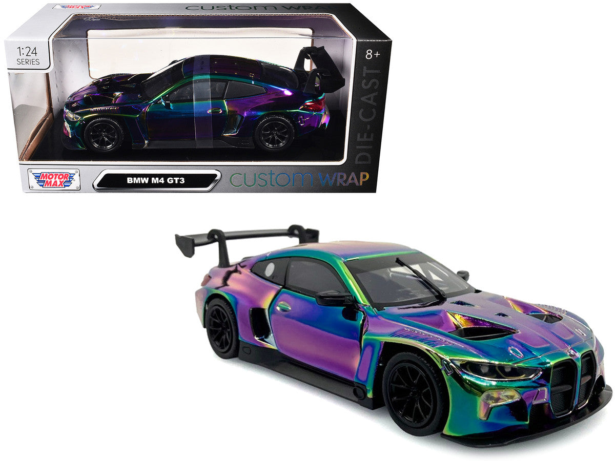 BMW M4 GT3 Chameleon Chrome "Custom Wrap" Series 1/24 Diecast Model Car by Motormax by Motormax