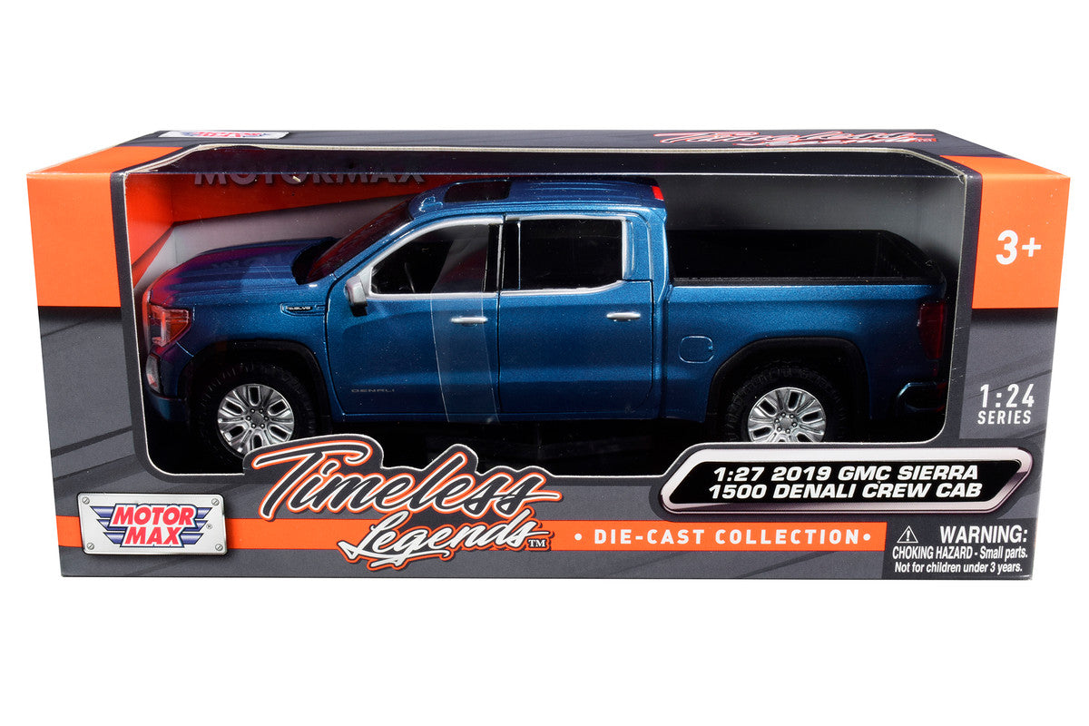 2019 GMC Sierra 1500 Denali Crew Cab Pickup Truck Blue Metallic 1/24-1/27 Diecast Model Car by Motormax by Motormax