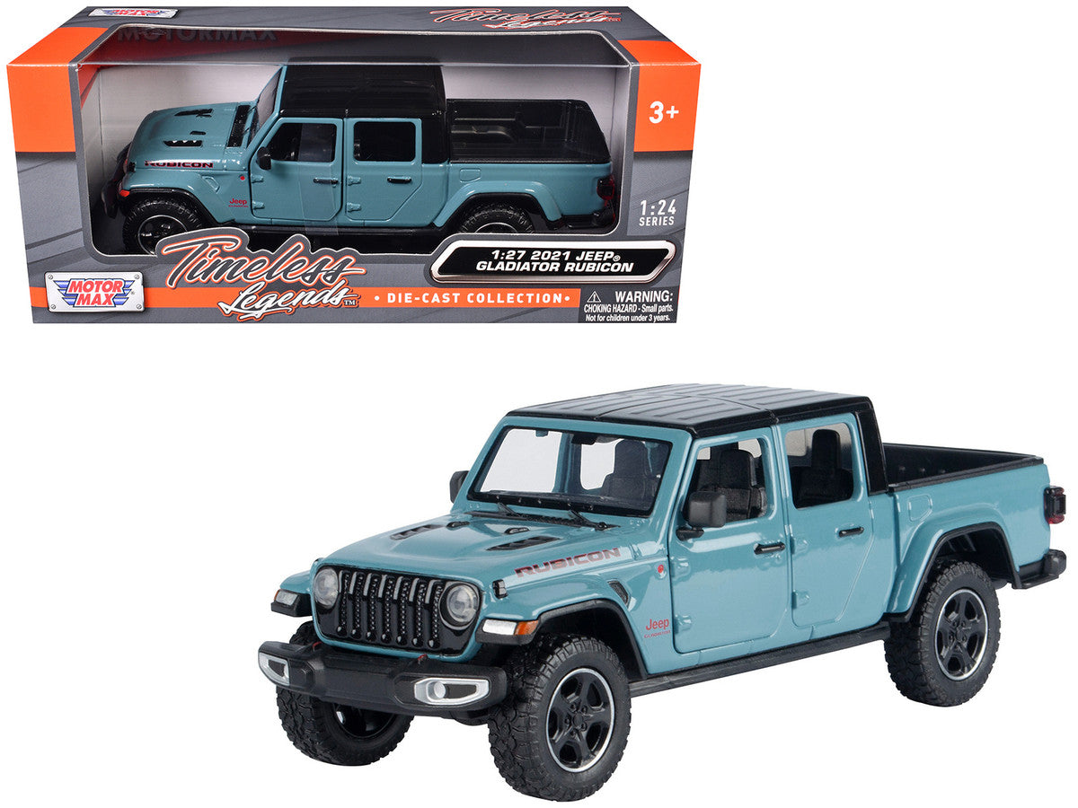 2021 Jeep Gladiator Rubicon (Closed Top) Pickup Truck Blue with Black Top 1/24-1/27 Diecast Model Car by Motormax by Motormax