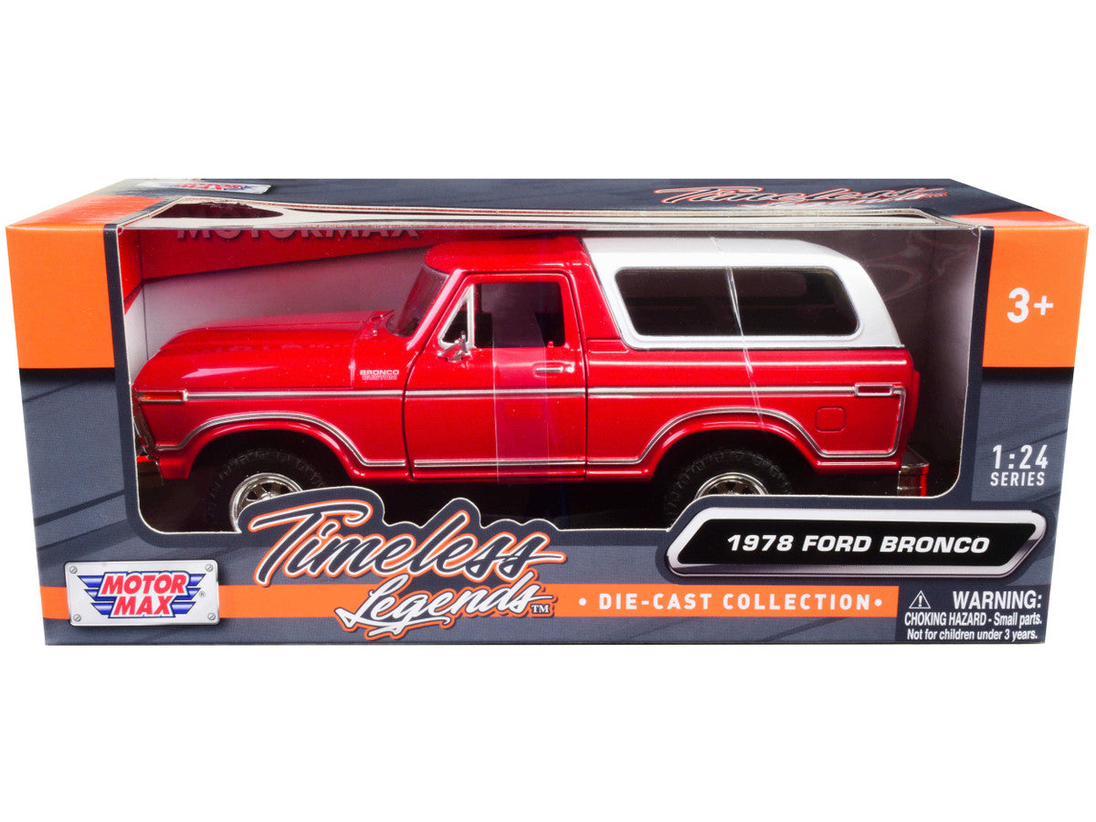 1978 Ford Bronco Custom Red and White "Timeless Legends" Series 1/24 Diecast Model Car by Motormax by Motormax