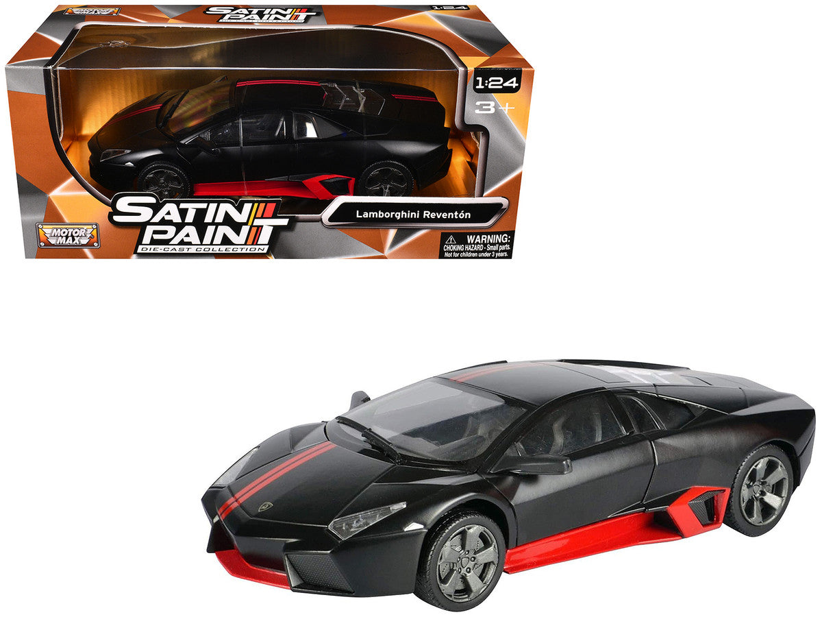 Lamborghini Reventon Matt Black with Red Stripes "Satin Paint" Series 1/24 Diecast Model Car by Motormax by Motormax