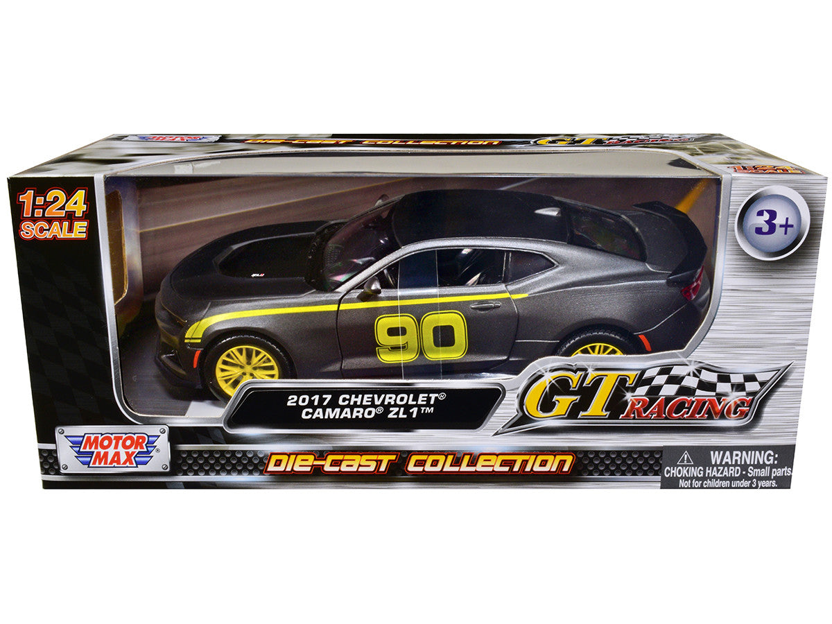 2017 Chevrolet Camaro ZL1 #90 Matt Gray with Yellow Stripes "GT Racing" Series 1/24 Diecast Model Car by Motormax by Motormax