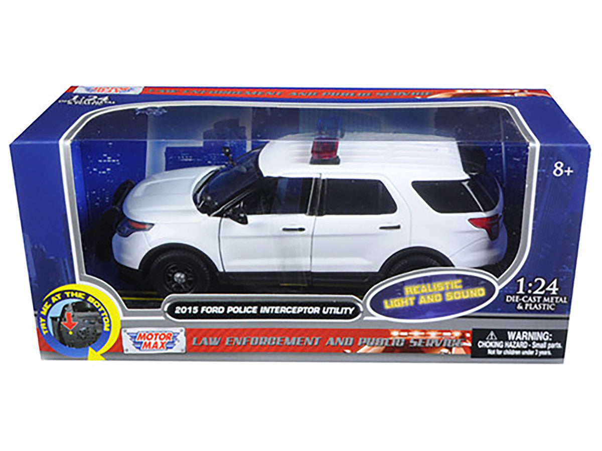2015 Ford Police Interceptor Utility White with Flashing Light Bar and Front and Rear Lights and 2 Sounds 1/24 Diecast Model Car by Motormax by Motormax