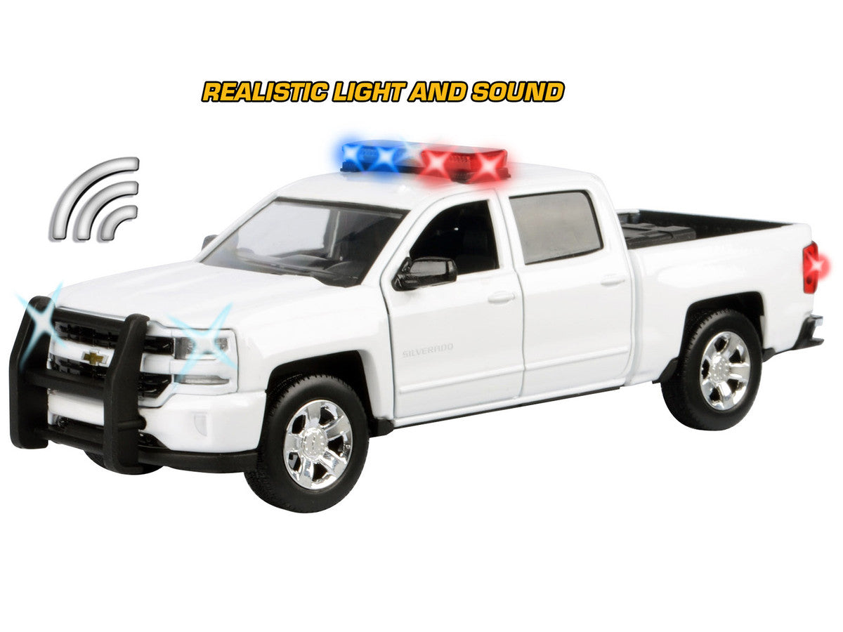 2017 Chevrolet Silverado 1500 LT Z71 Crew Cab Pickup Truck White with Flashing Light Bar and Front and Rear Lights and Sounds 1/24-1/27 Diecast Model Car by Motormax by Motormax