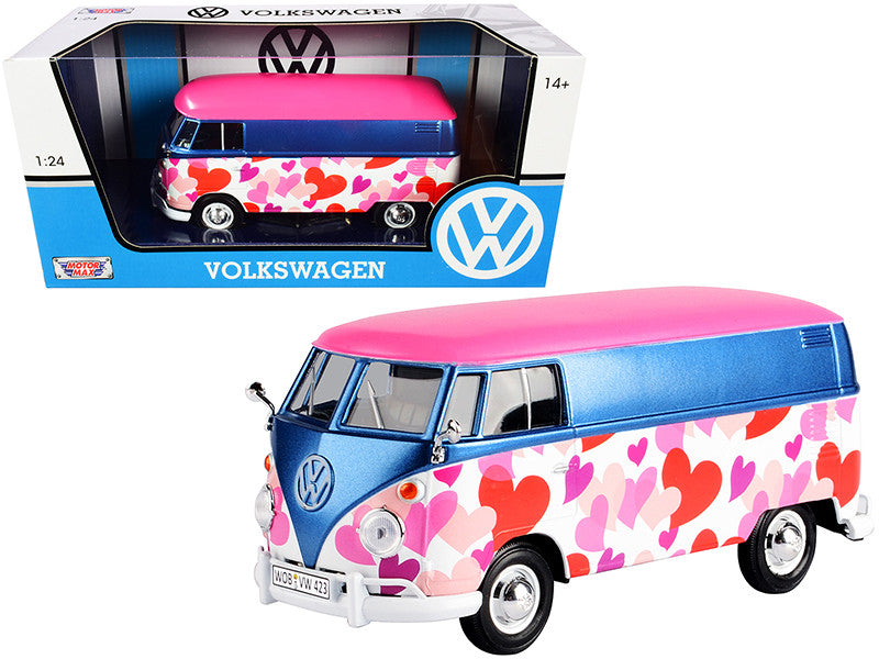 Volkswagen Type 2 (T1) Delivery Van "Love" Pink and Blue Metallic 1/24 Diecast Model Car by Motormax by Motormax