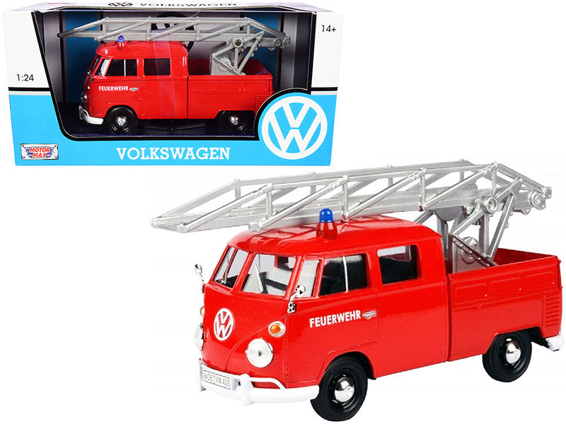 Volkswagen Type 2 (T1) Fire Truck with Aerial Ladder "Feuerwehr" Red 1/24 Diecast Model Car by Motormax by Motormax