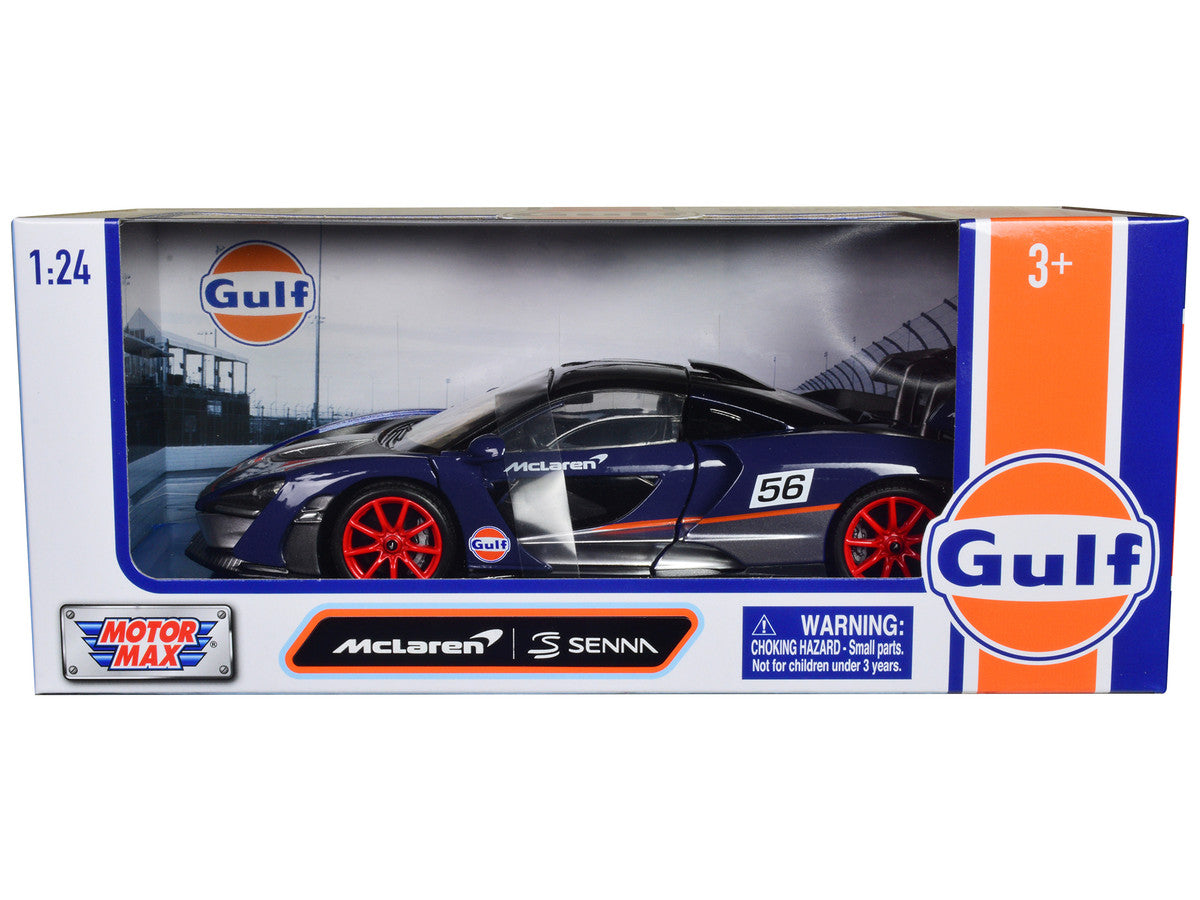 McLaren Senna #56 Dark Blue and Silver with Orange Stripes "Gulf Oil" "Gulf Die-Cast Collection" 1/24 Diecast Model Car by Motormax by Motormax