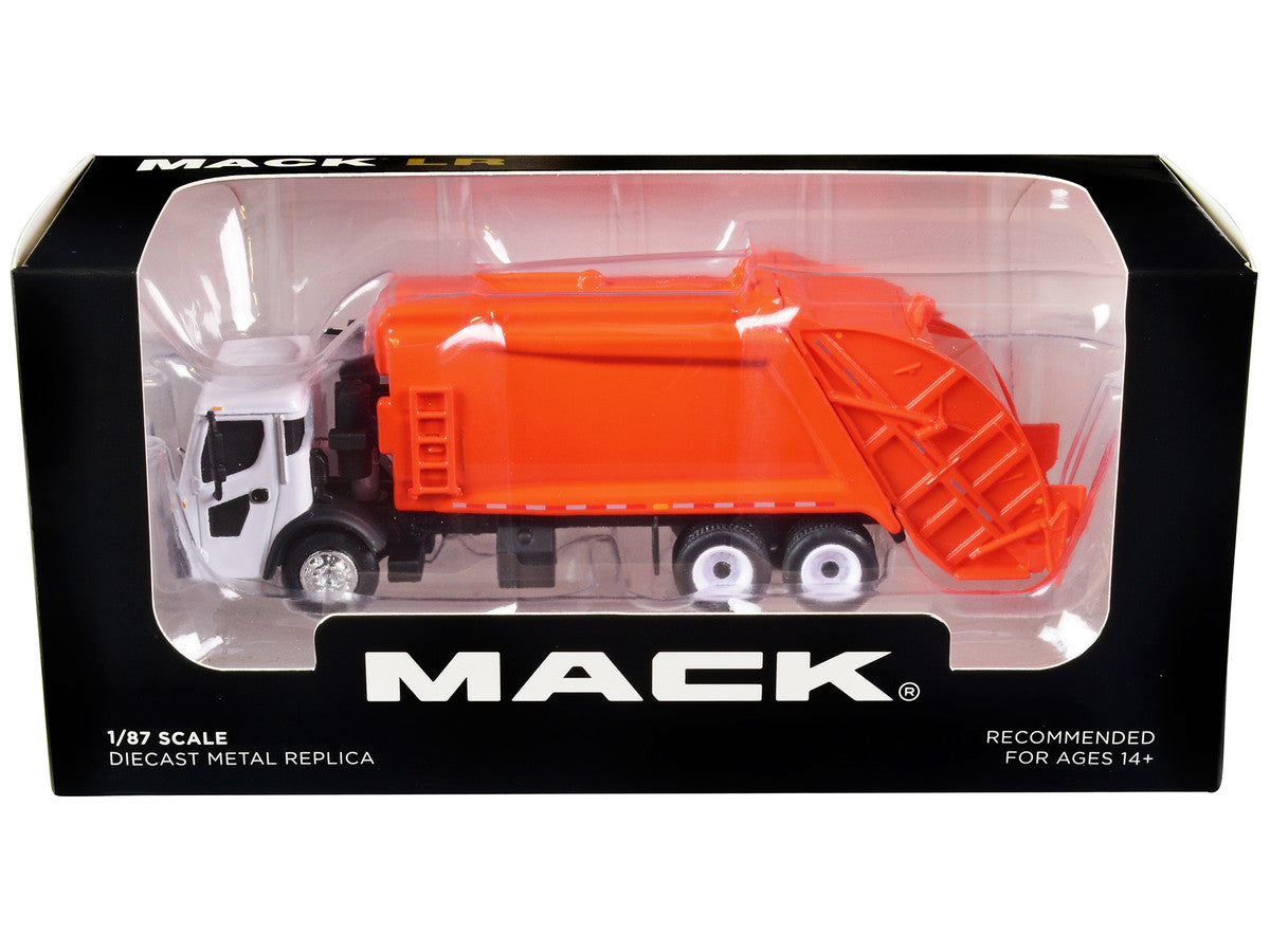 Mack LR with McNeilus Rear Load Refuse Body Orange and White 1/87 (HO) Diecast Model by First Gear by First Gear
