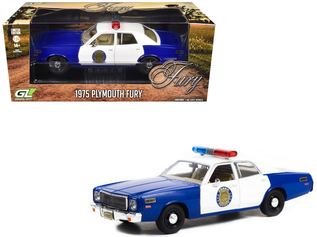 1975 Plymouth Fury "Osage County Sheriff" Blue and White 1/24 Diecast Model Car by Greenlight by Greenlight