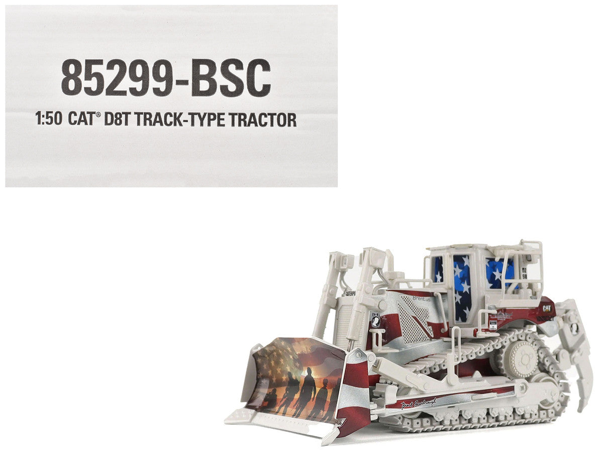 CAT Caterpillar D8T Track Type Tractor with Single Shank Ripper "Brent Scarbrough & Co." Patriotic Livery "High Line" Series 1/50 Diecast Model by Diecast Masters by Diecast Masters