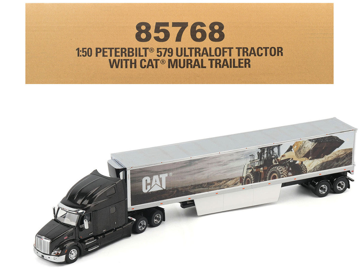 Peterbilt 579 UltraLoft Truck Tractor Black Metallic with "CAT Caterpillar" Mural Trailer "Transport Series" 1/50 Diecast Model by Diecast Masters by Diecast Masters