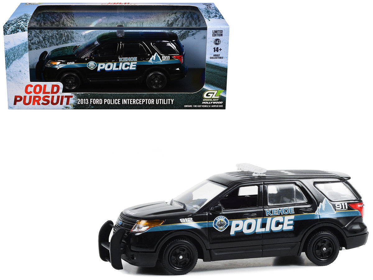2013 Ford Police Interceptor Utility "Kehoe Police Department Kehoe Colorado" Black with White Stripes "Cold Pursuit" (2019) Movie 1/43 Diecast Model Car by Greenlight by Greenlight