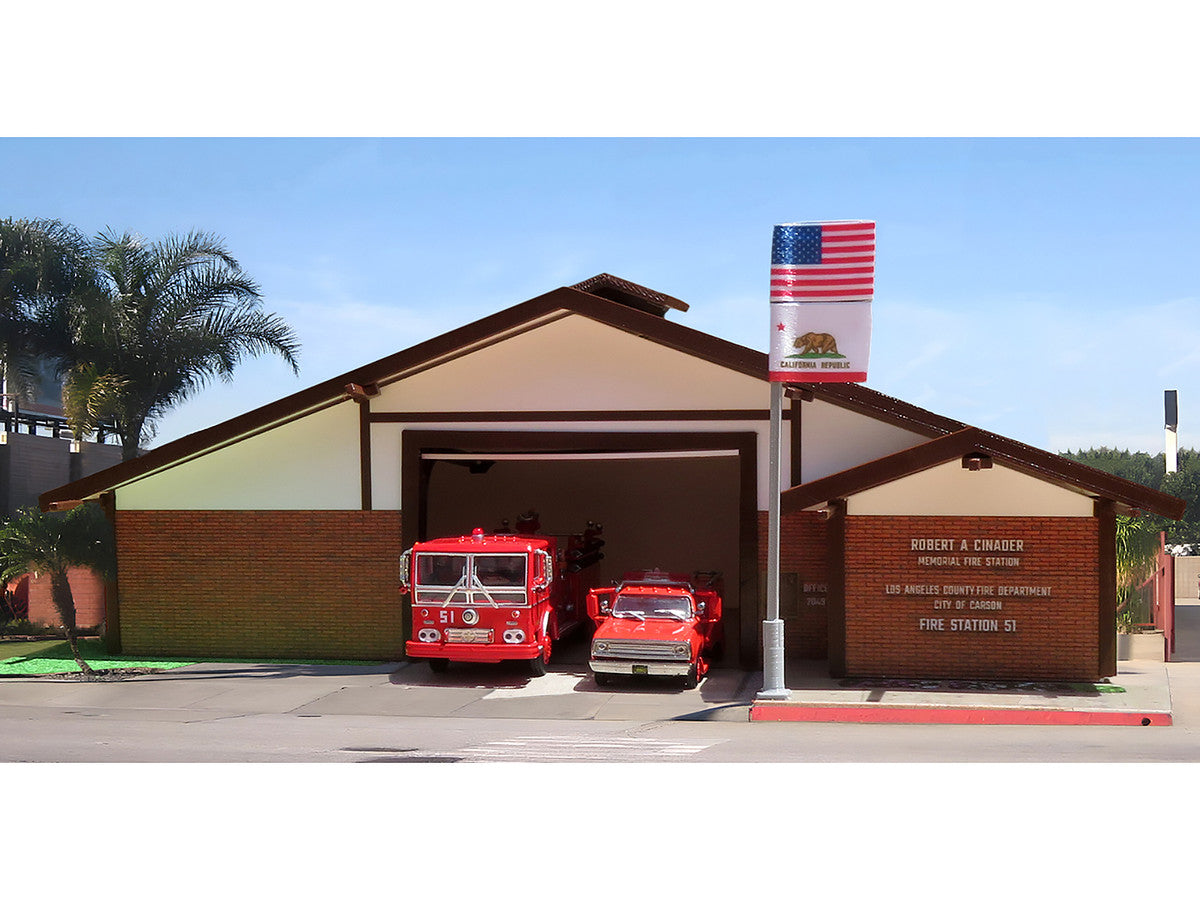 Fire Station 51 LACoFD (Los Angeles County Fire Department) Diorama EZ Assembly Kit "Emergency!" (1972-1977) TV Series 1/87 (HO) Model by Iconic Replicas by Iconic Replicas