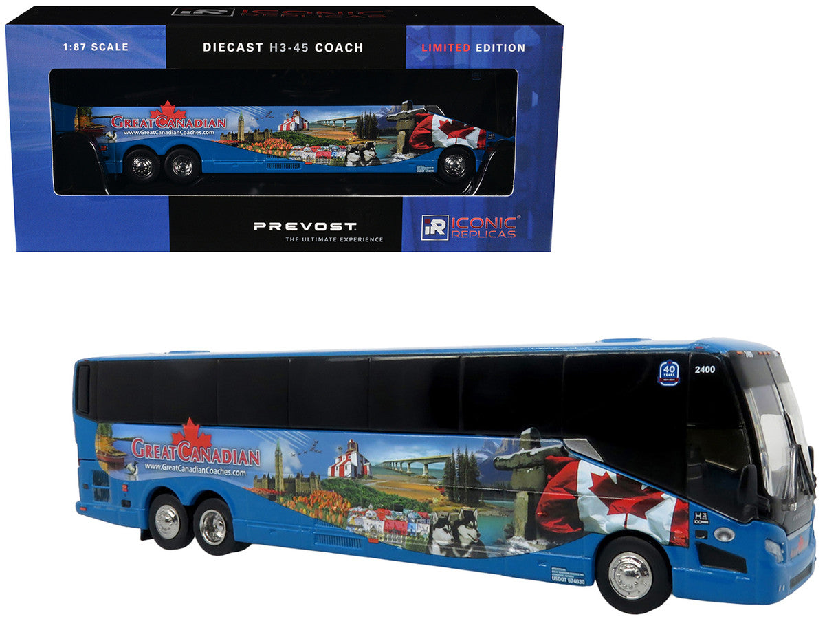 Prevost H3-45 Coach Bus "Great Canadian Coaches" Blue with Graphics Limited Edition 1/87 (HO) Diecast Model by Iconic Replicas by Iconic Replicas