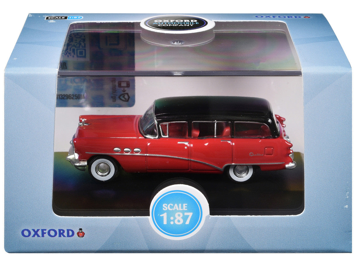 1954 Buick Century Estate Wagon Matador Red and Carlsbad Black with Red Interior 1/87 (HO) Scale Diecast Model Car by Oxford Diecast by Oxford Diecast