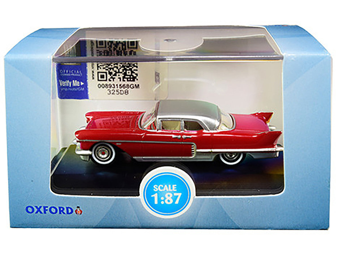 1957 Cadillac Eldorado Brougham Dakota Red with Silver Metallic Top 1/87 (HO) Scale Diecast Model Car by Oxford Diecast by Oxford Diecast