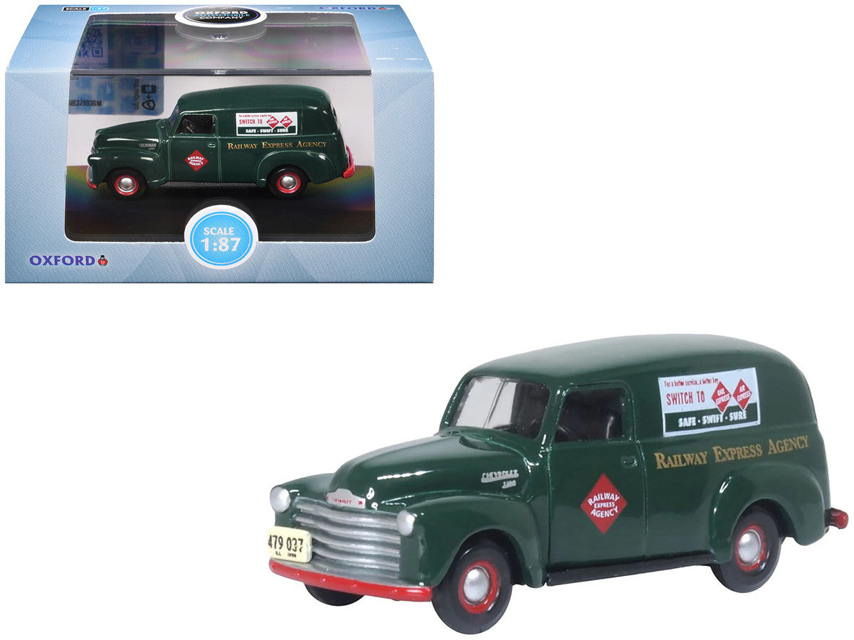 1950 Chevrolet Panel Van "Railway Express Agency" Dark Green 1/87 (HO) Scale Diecast Model Car by Oxford Diecast by Oxford Diecast