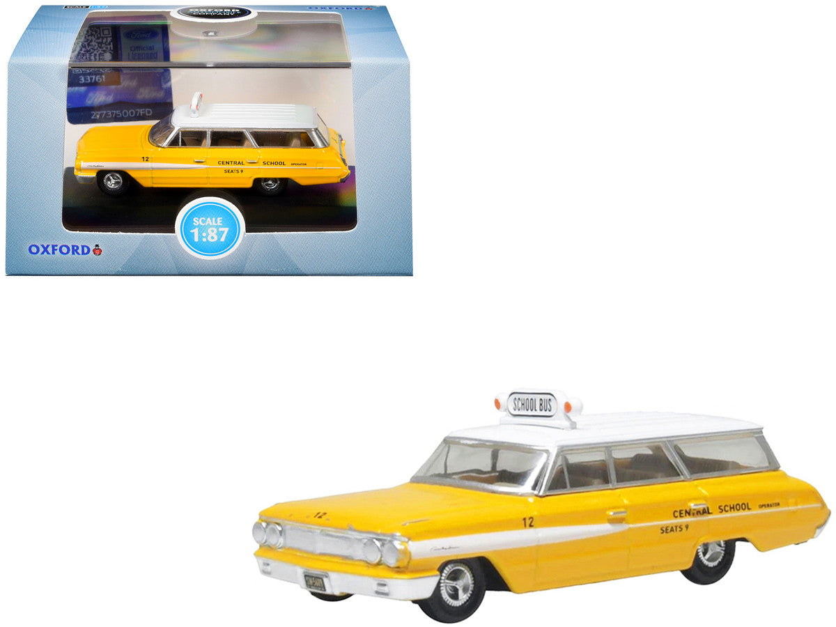 1964 Ford Country Station Wagon "Central School Bus" Yellow with White Top 1/87 (HO) Scale Diecast Model Car by Oxford Diecast by Oxford Diecast