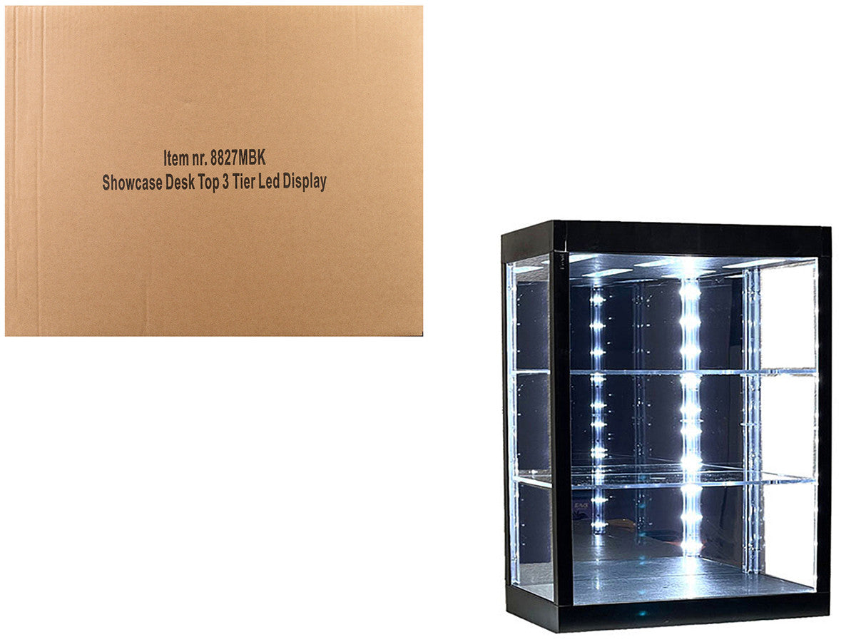Showcase 3 Tier Display Case with Mirror Back Panel and LED Lights for 1/64-1/18 Scale Models by Other