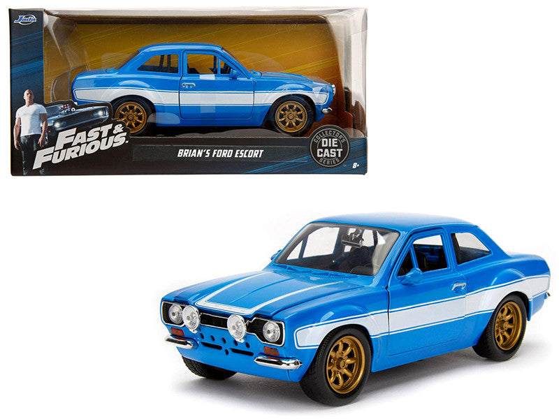 1970 Brian's Ford Escort Blue with White Stripes "Fast & Furious" Movie 1/24 Diecast Model Car by Jada by Jada