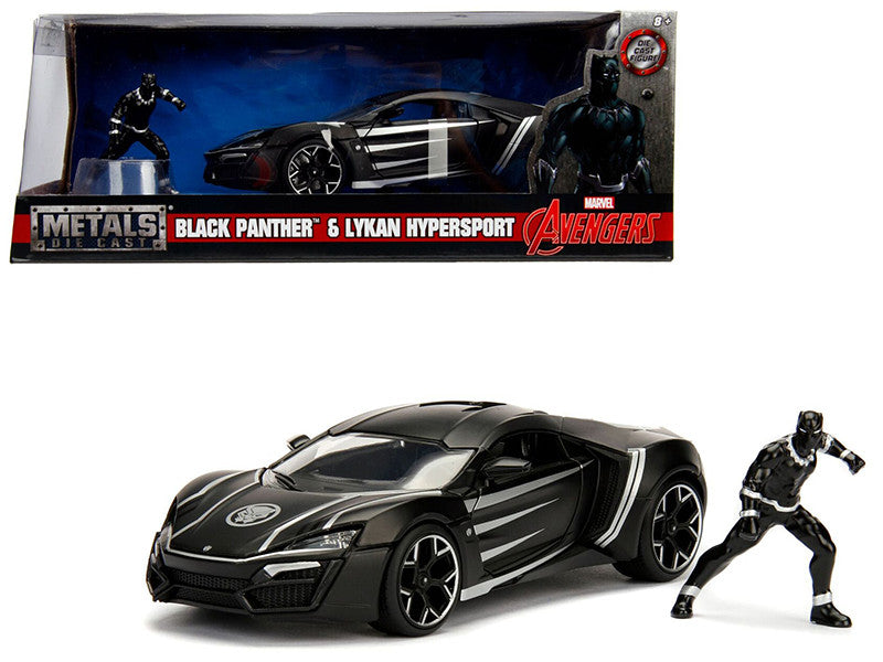 Lykan Hypersport Black with Black Panther Diecast Figurine "Avengers" "Marvel" Series 1/24 Diecast Model Car by Jada by Jada
