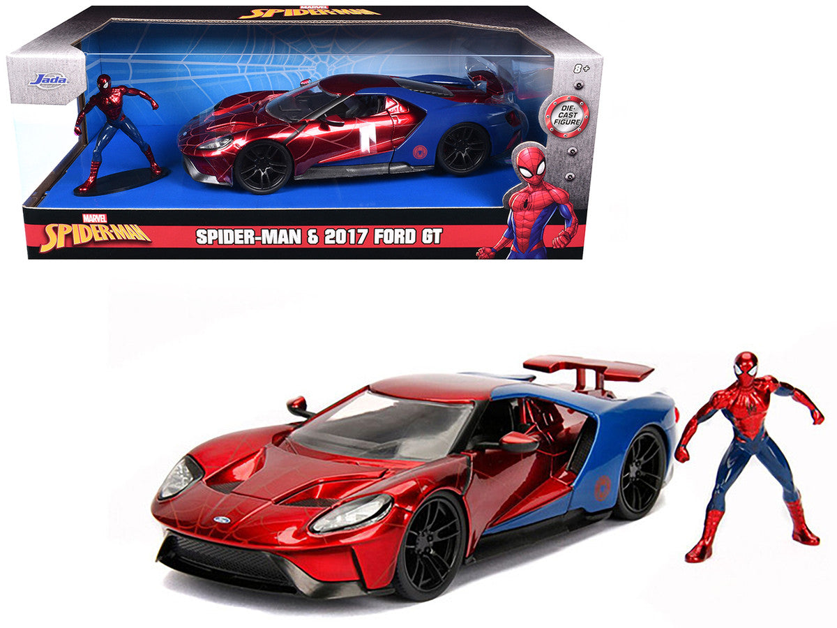 2017 Ford GT with Spider Man Diecast Figurine "Marvel" Series 1/24 Diecast Model Car by Jada by Jada