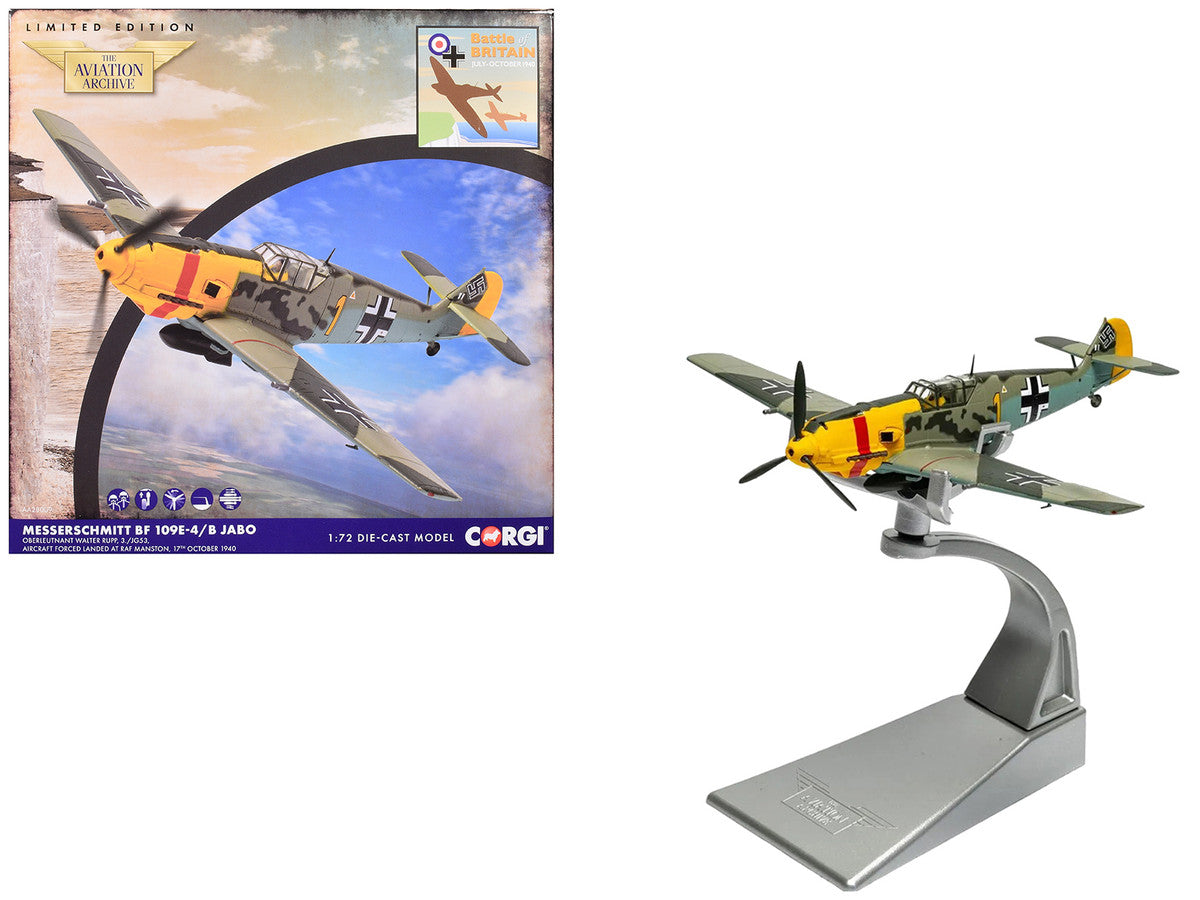 Messerschmitt Bf 109E-4/B Jabo Fighter-Bomber Aircraft "Oberleutnant Walter Rupp 3./JG53 RAF Manston Battle of Britain" (1940) German Luftwaffe "The Aviation Archive" Series 1/72 Diecast Model by Corgi by Corgi