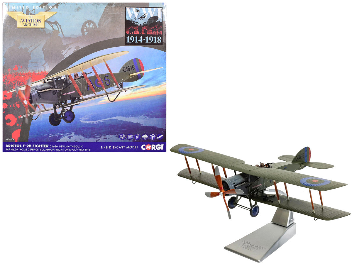 Bristol F-2B Fighter Aircraft "C4636 Devil-in-the-Dusk No. 39 Squadron" (1918) Royal Flying Corps "The Aviation Archive" Series 1/48 Diecast Model by Corgi by Corgi