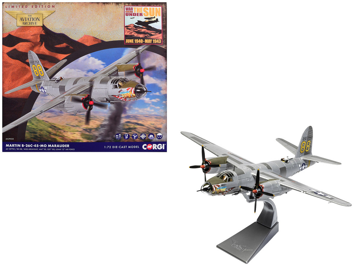 Martin B-26C-45-MO Marauder Aircraft "42-107752 Miss Arkansas 444th BS 320th BG 12th Air Force" (1944) United States Army Air Forces "The Aviation Archive" Series 1/72 Diecast Model by Corgi by Corgi