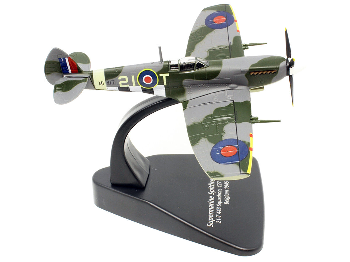 Supermarine Spitfire Mk IXE Fighter Aircraft "21-T 443 Squadron 127 Wing Belgium" (1945) Royal Canadian Air Force "Oxford Aviation" Series 1/72 Diecast Model Airplane by Oxford Diecast by Oxford Diecast