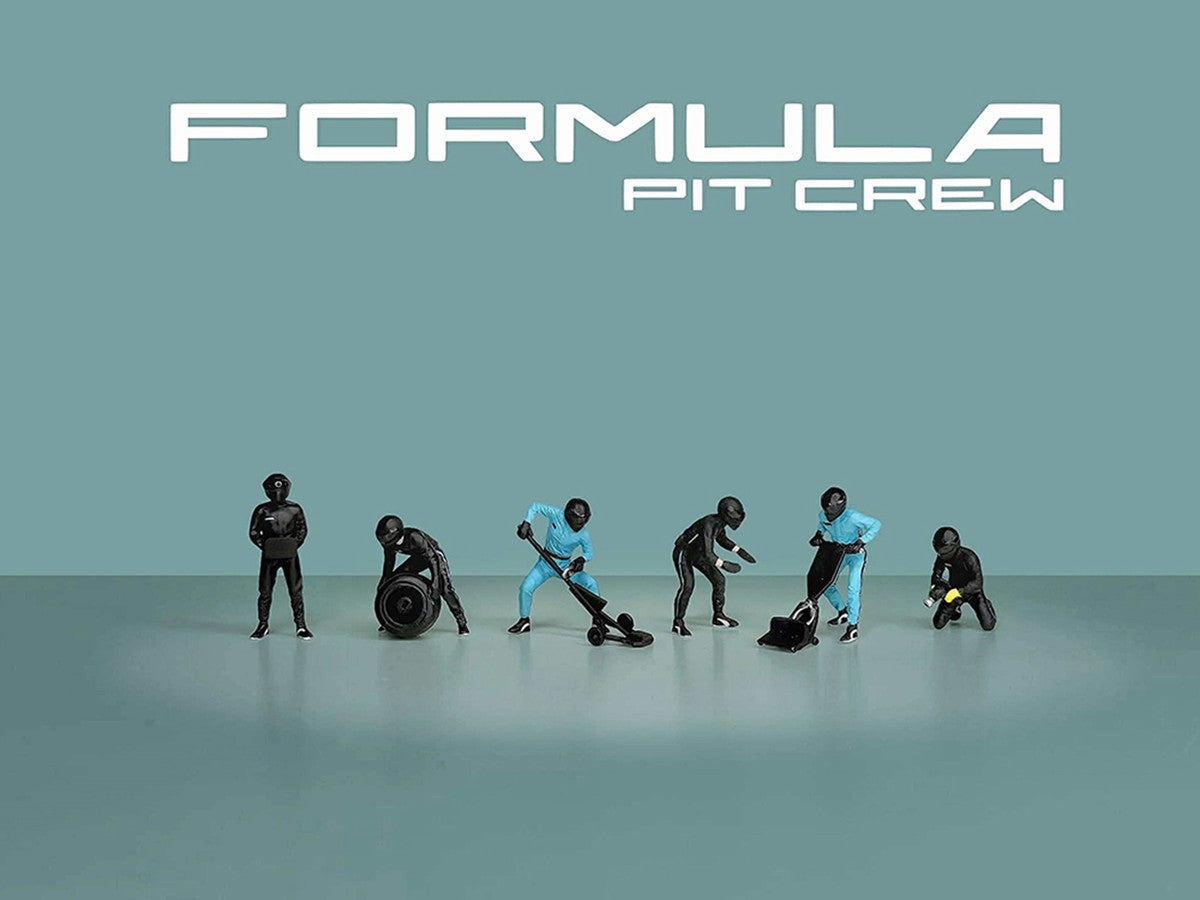 "Formula Pit Crew – Team Black" 6 piece Diecast Figure Set (6 Figures) Limited Edition for 1/64 Scale Models by American Diorama by American Diorama