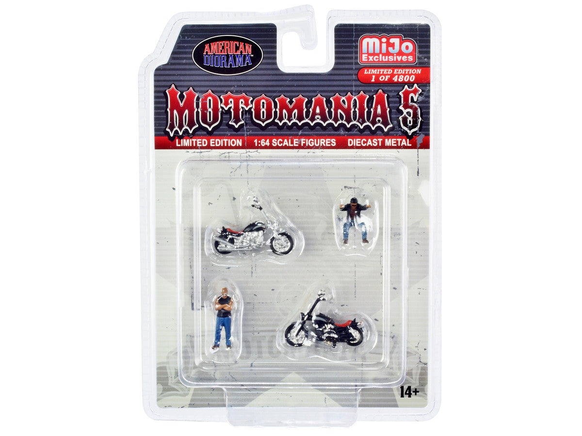 "Motomania 5" 4 piece Diecast Set (2 Figures and 2 Motorcycles) Limited Edition to 4800 pieces Worldwide for 1/64 Scale Models by American Diorama by American Diorama