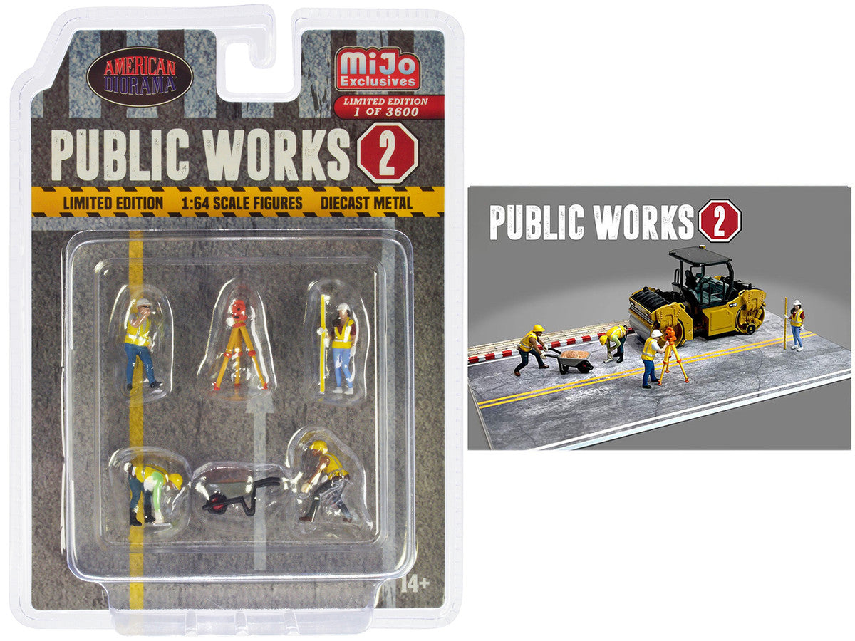 "Public Works 2" 6 piece Diecast Figure Set (4 Figures 1 camera 1 wheelbarrow) Limited Edition to 3600 pieces Worldwide for 1/64 scale models by American Diorama by American Diorama