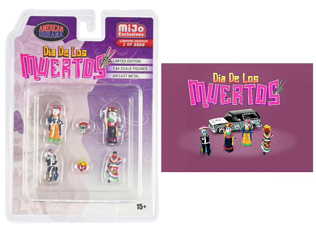 "Dia de los Muertos 2" 6 piece Diecast Set (4 Figures 2 Masks) Limited Edition to 3600 pieces Worldwide for 1/64 Scale Models by American Diorama by American Diorama
