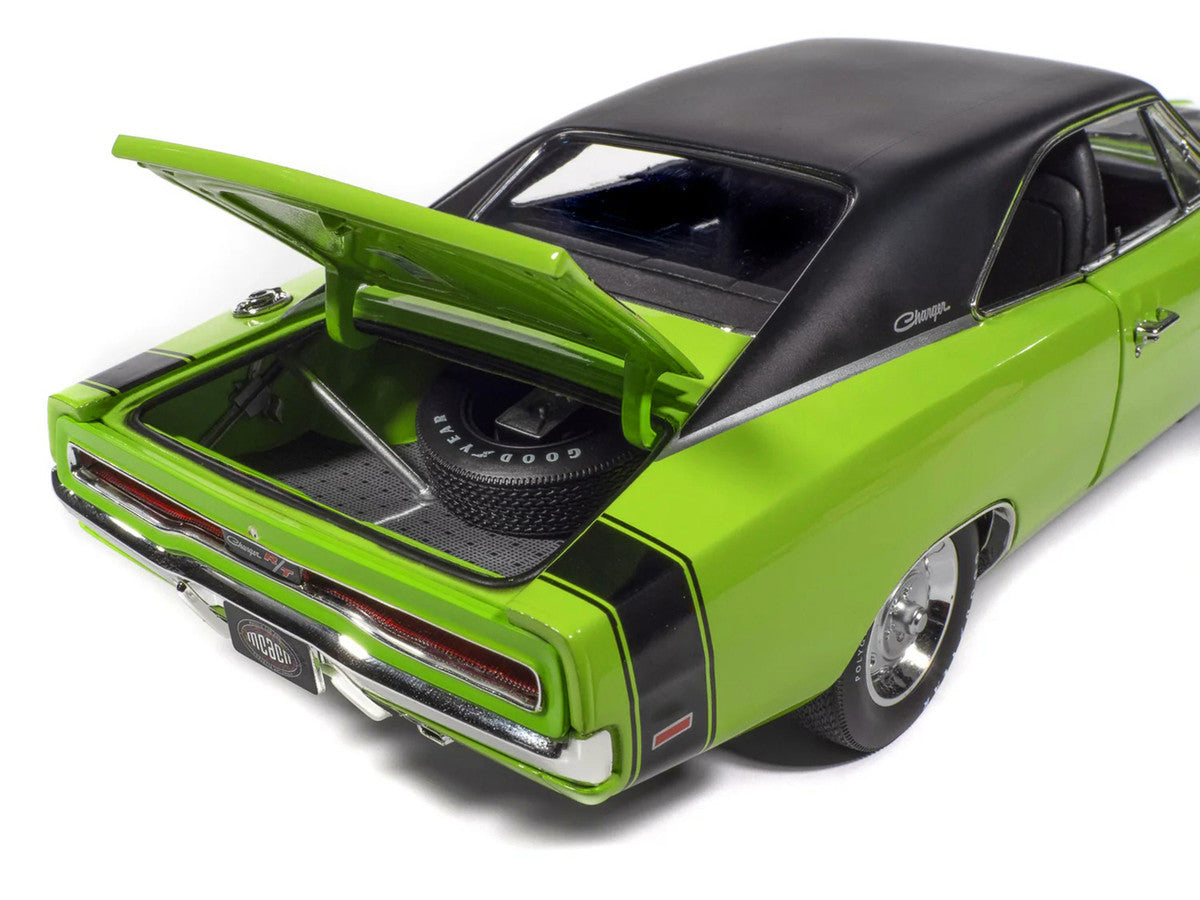 1970 Dodge Charger R/T "Muscle Car & Corvette Nationals" (MCACN) Sublime Green with Black Stripes and Black Vinyl Top "American Muscle" Series 1/18 Diecast Model Car by Auto World by Autoworld