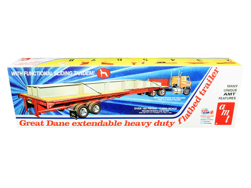 Skill 3 Model Kit Great Dane Extendable Heavy Duty Flat Bed Trailer with Functional Sliding Tandem 1/25 Scale Model by AMT by AMT