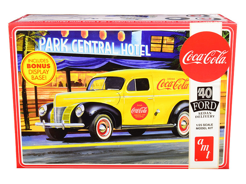 Skill 3 Model Kit 1940 Ford Sedan Delivery Van "Coca-Cola" with Display Base 1/25 Scale Model by AMT by AMT