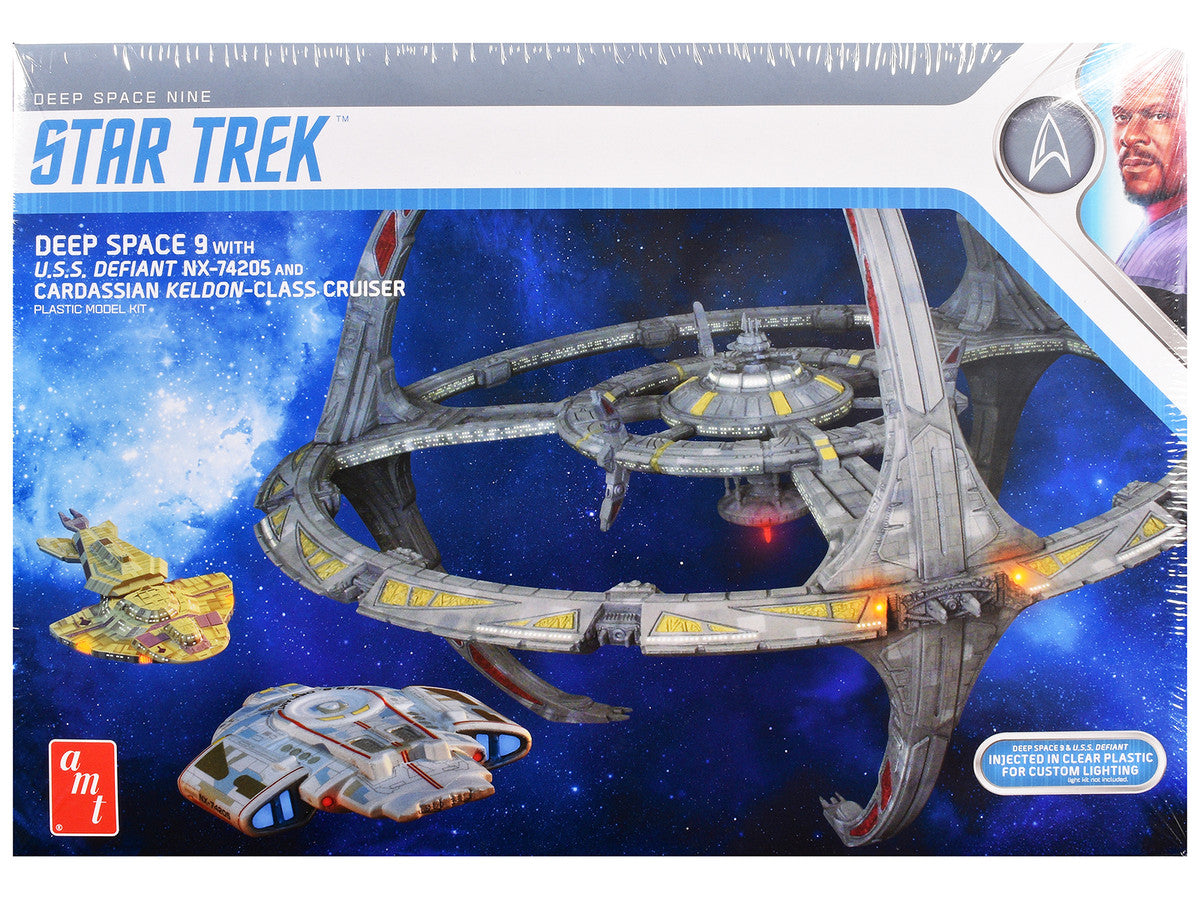 Skill 2 Model Kit Deep Space 9 Space Station with USS Defiant NX-74205 Space Ship and Cadassian Keldon-Class Cruiser "Star Trek: Deep Space Nine" (1993-1999) TV Series 1/3300 Scale Model by AMT by AMT