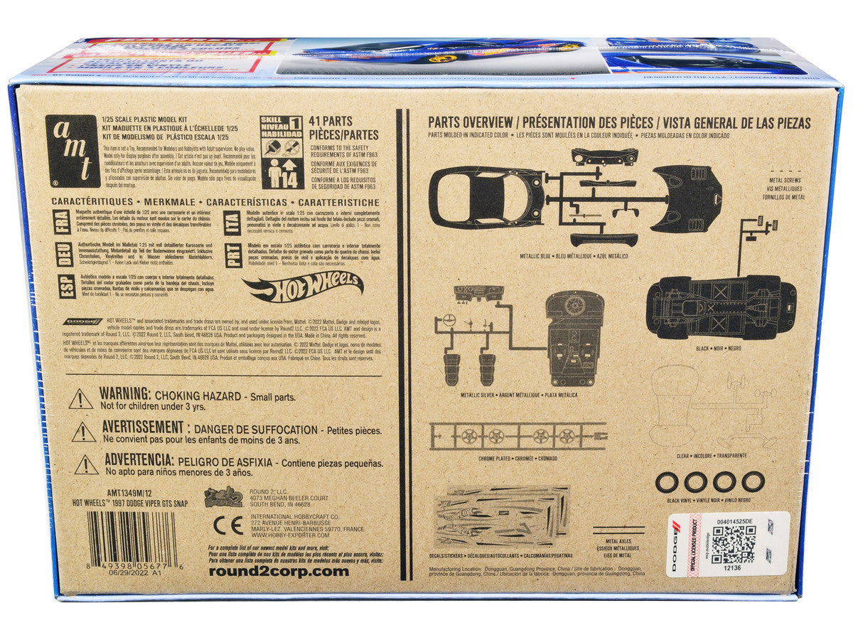 Skill 1 Snap Model Kit 1997 Dodge Viper GTS "Hot Wheels" 1/25 Scale Model by AMT by AMT
