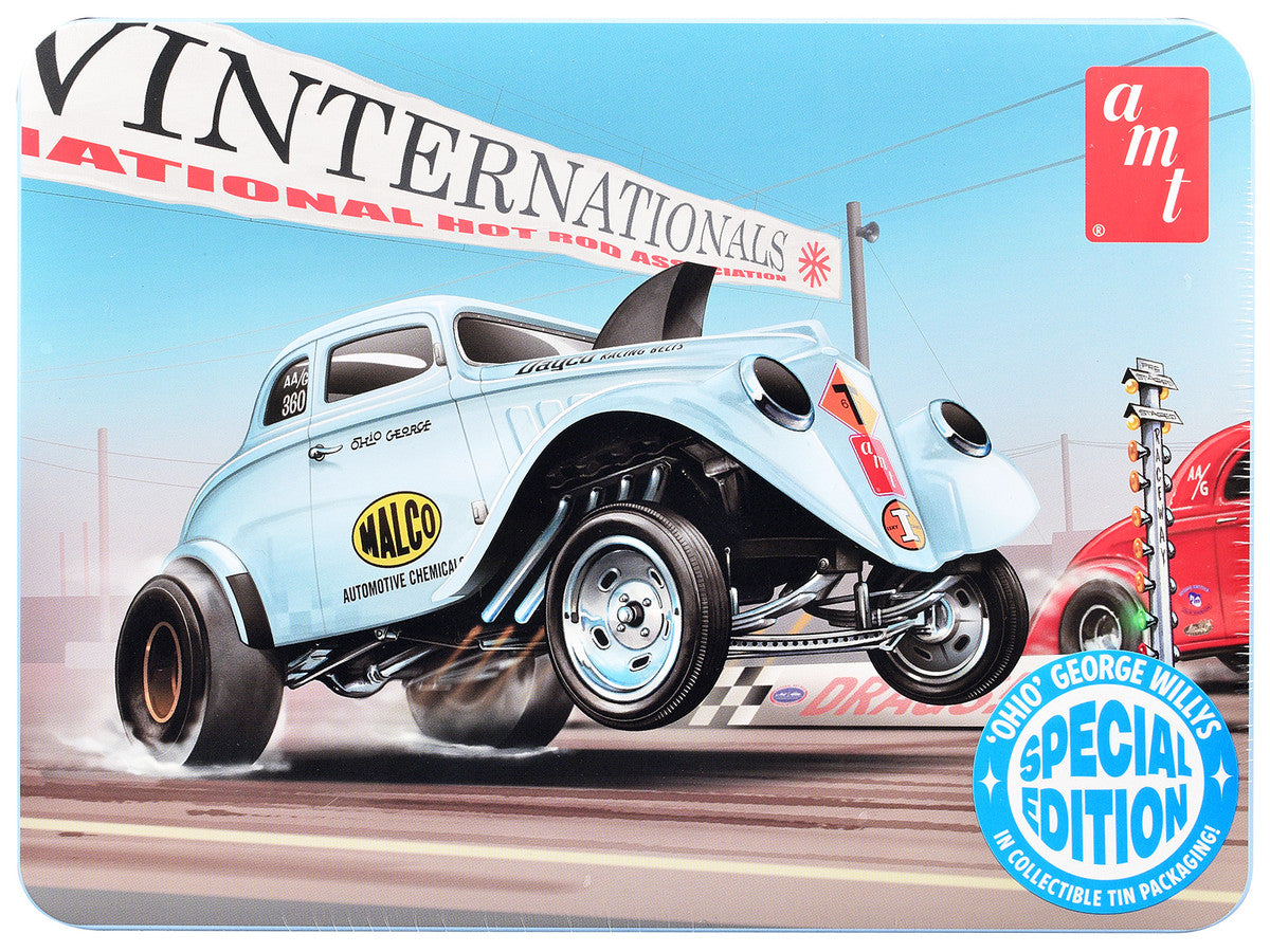 Skill 2 Model Kit 1933 Willys Gasser "Ohio George" with Collectible Tin Packaging 1/25 Scale Model by AMT by AMT