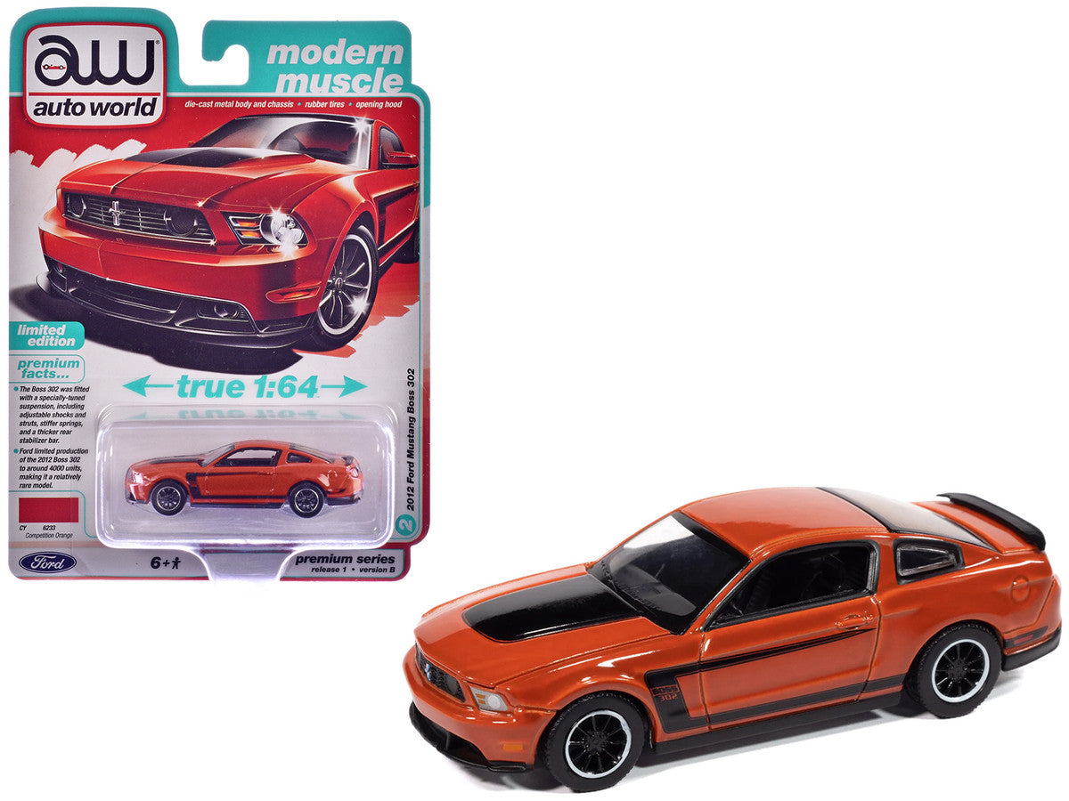 2012 Ford Mustang Boss 302 Competition Orange with Black Accents "Modern Muscle" Series 1/64 Diecast Model Car by Auto World by Autoworld
