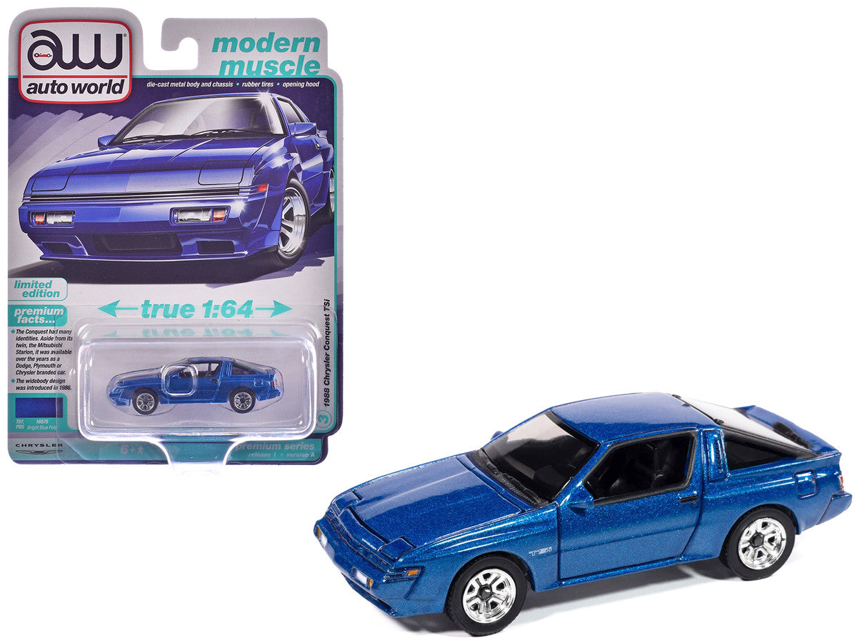 1988 Chrysler Conquest TSi Bright Blue Metallic "Modern Muscle" Series 1/64 Diecast Model Car by Auto World by Autoworld