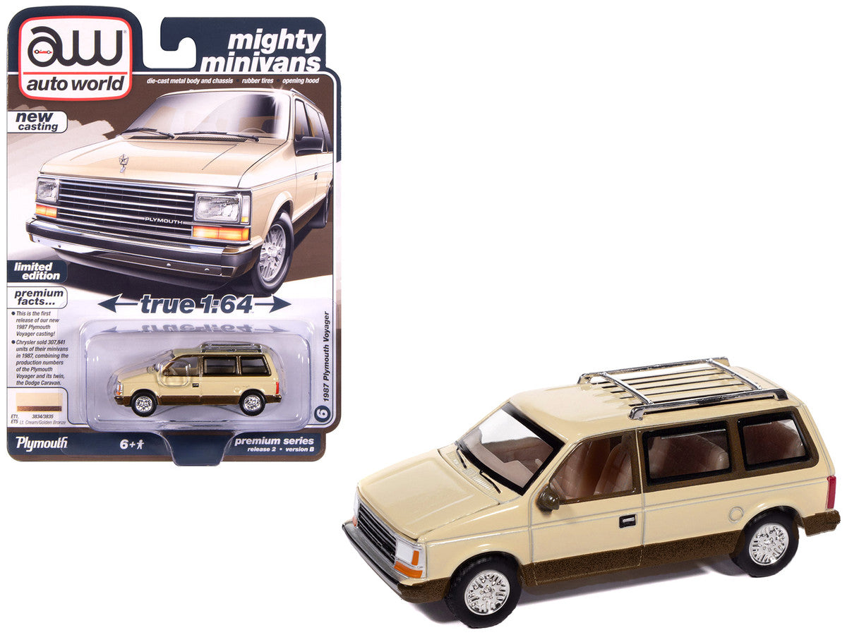 1987 Plymouth Voyager Van Light Cream and Golden Bronze Metallic 2-Tone "Mighty Minivans" Series 1/64 Diecast Model Car by Auto World by Autoworld