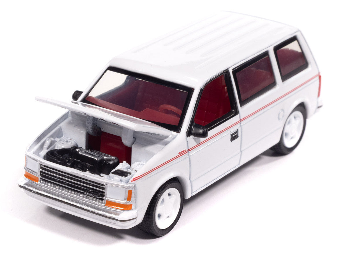 1989 Plymouth Voyager Turbo Van Bright White with Red Stripes and Interior "Mighty Minivans" Series 1/64 Diecast Model Car by Auto World by Autoworld