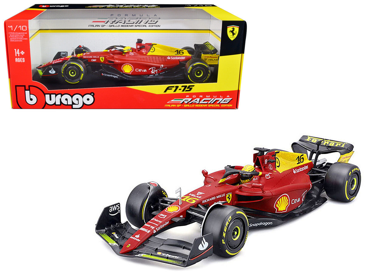 Ferrari F1-75 #16 Charles Leclerc "Giallo Modena" 2nd Place Formula One F1 Italian GP (2022) "Formula Racing" Series 1/18 Diecast Model Car by Bburago by Bburago