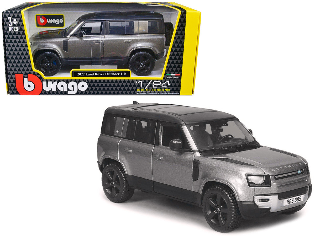 2022 Land Rover Defender 110 Dark Silver Metallic with Black Top and Sunroof 1/24 Diecast Model Car by Bburago by Bburago