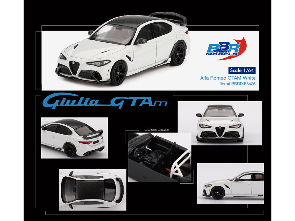 Alfa Romeo Giulia GTAm White with Carbon Top 1/64 Diecast Model Car by BBR by BBR